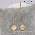 92905 Long chain earrings new arrival young style jewelry rhombus shaped gemstone paved set drop earrings